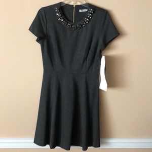 Eliza J dark grey dress with embellished neckline